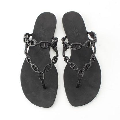 Hermes Chaine D'ancre Flip Flops Island Sandals Shoes Black 37