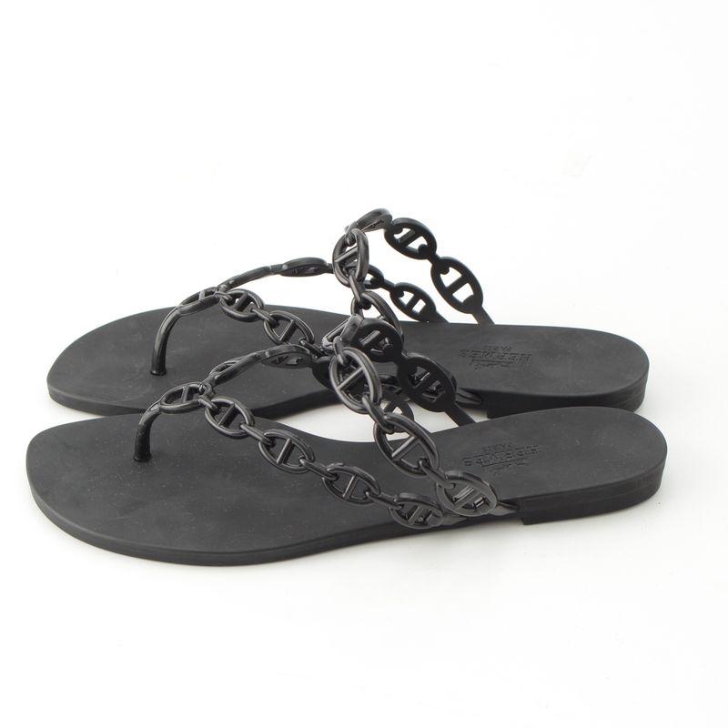 Hermes Chaine D'ancre Flip Flops Island Sandals Shoes Black 37