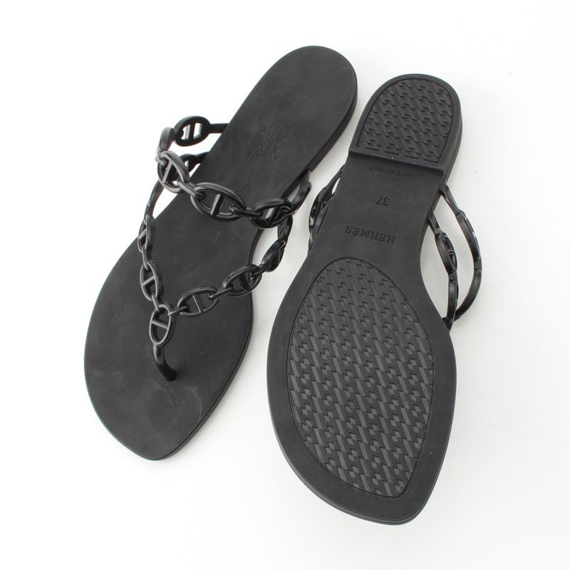 Hermes Chaine D'ancre Flip Flops Island Sandals Shoes Black 37