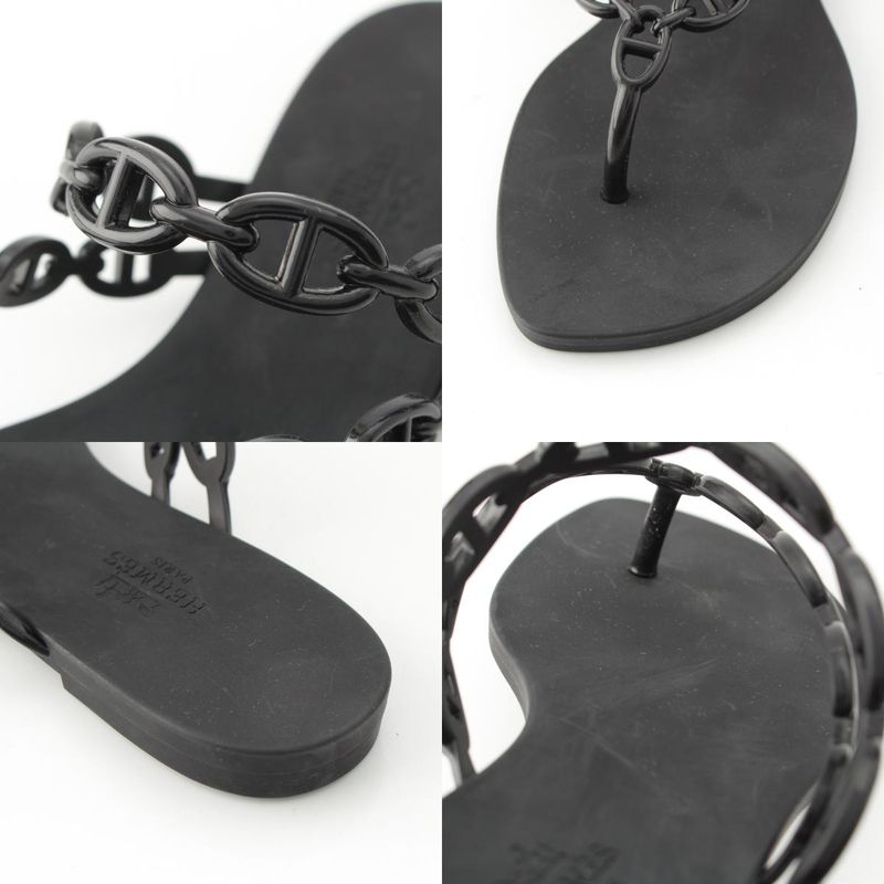 Hermes Chaine D'ancre Flip Flops Island Sandals Shoes Black 37
