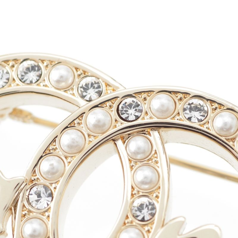 Chanel L23b GP Coco Logo Written in Gold with Pearl Stones and Logo Brooch