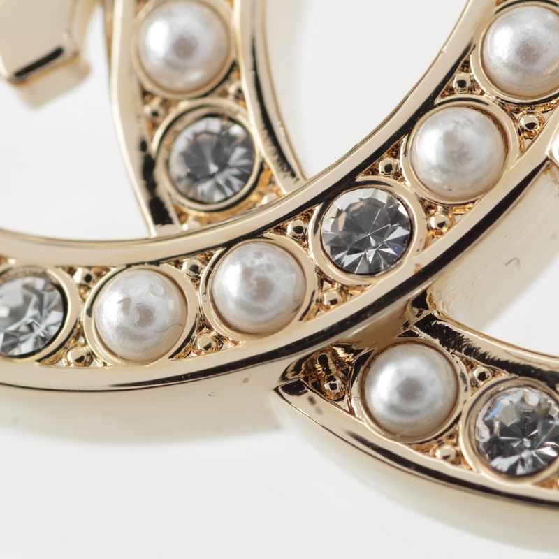 Chanel L23b GP Coco Logo Written in Gold with Pearl Stones and Logo Brooch