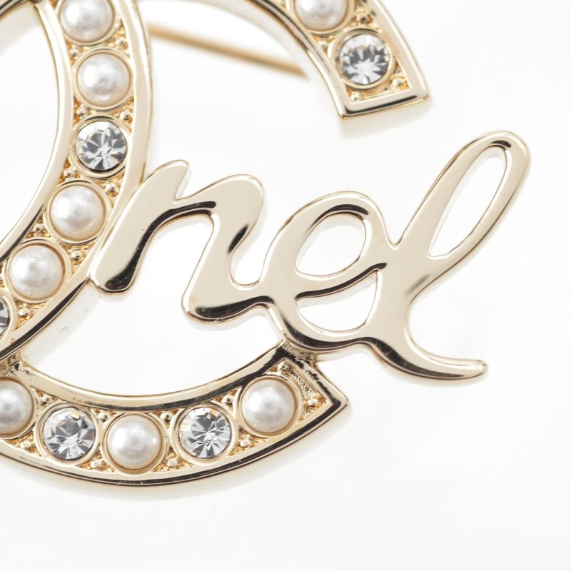 Chanel L23b GP Coco Logo Written in Gold with Pearl Stones and Logo Brooch