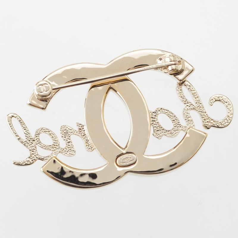 Chanel L23b GP Coco Logo Written in Gold with Pearl Stones and Logo Brooch