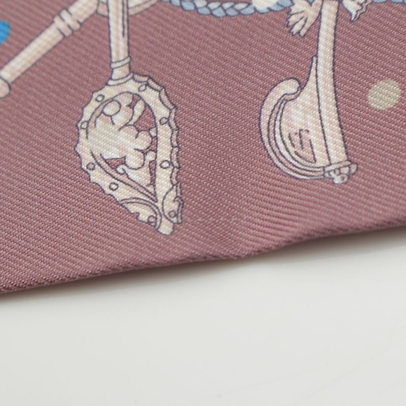 Hermes Twilly Silk Les Cles a Pois Scarf Marron Glace Gris Brown