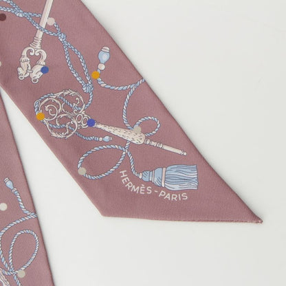 Hermes Twilly Silk Les Cles a Pois Scarf Marron Glace Gris Brown