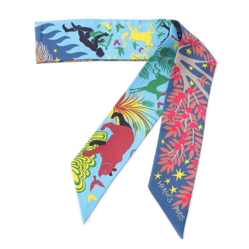 Hermes Twirly Silk Orpheus Charmed Sous le Charme D'orphee Scarf Multicolor Blue