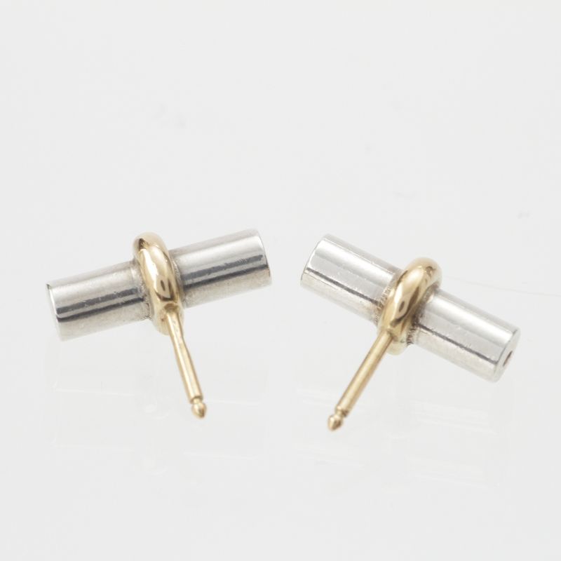 Hermes Vintage Combination Toggle Earrings Binaural Accessories 750 Ag Gold and