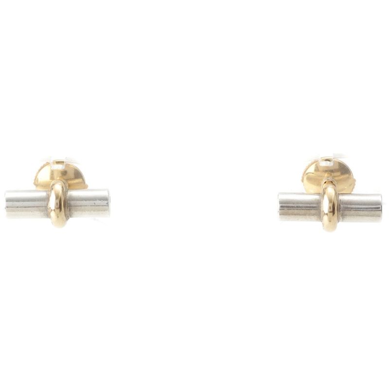 Hermes Vintage Combination Toggle Earrings Binaural Accessories 750 Ag Gold and