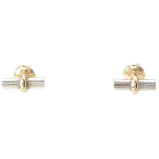 Hermes Vintage Combination Toggle Earrings Binaural Accessories 750 Ag Gold and