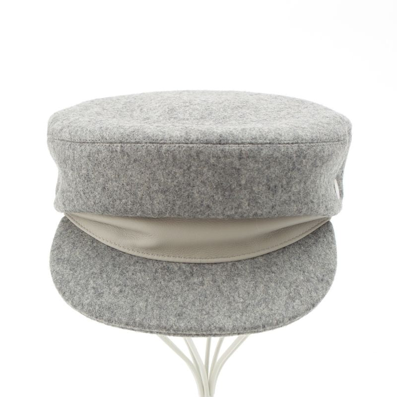 Hermes Wool Cowhide Cotton Silk Serie Button Casket Hat Gray 56
