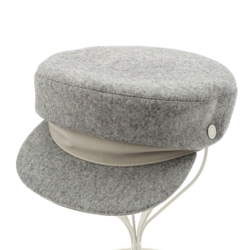 Hermes Wool Cowhide Cotton Silk Serie Button Casket Hat Gray 56
