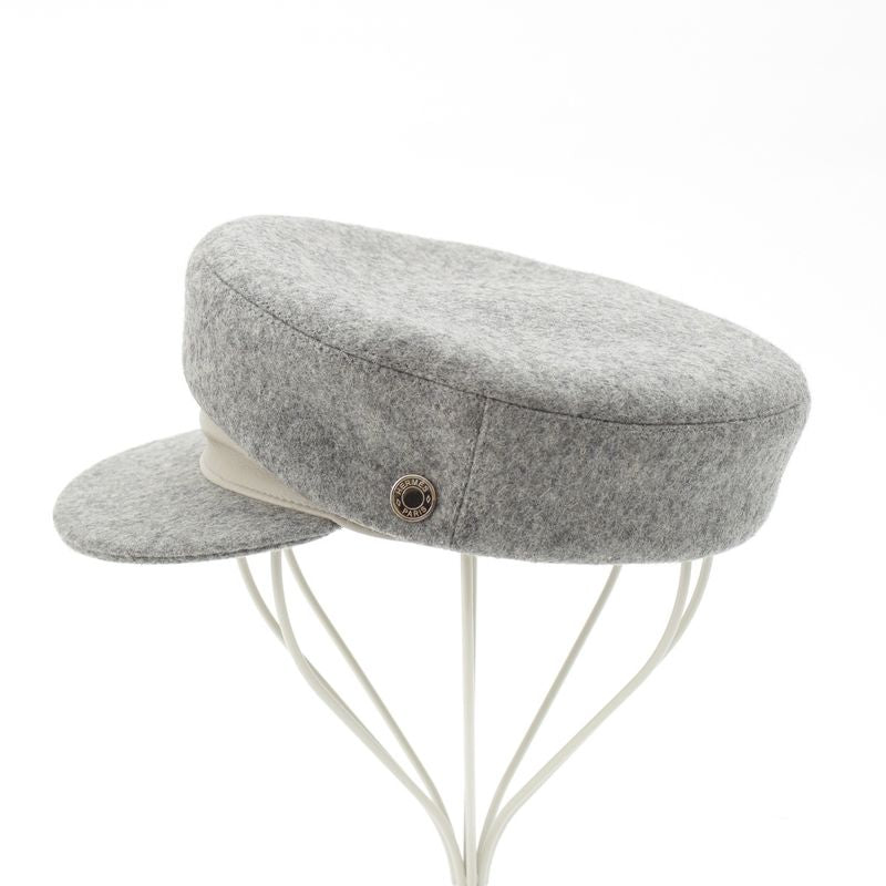 Hermes Wool Cowhide Cotton Silk Serie Button Casket Hat Gray 56
