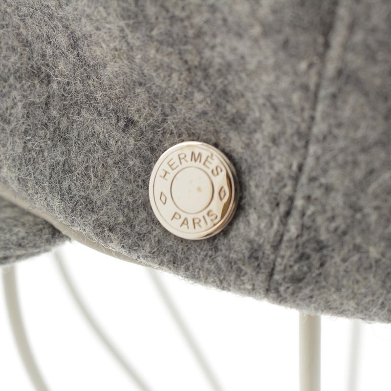 Hermes Wool Cowhide Cotton Silk Serie Button Casket Hat Gray 56