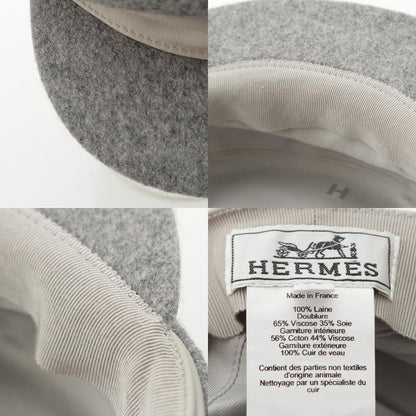 Hermes Wool Cowhide Cotton Silk Serie Button Casket Hat Gray 56