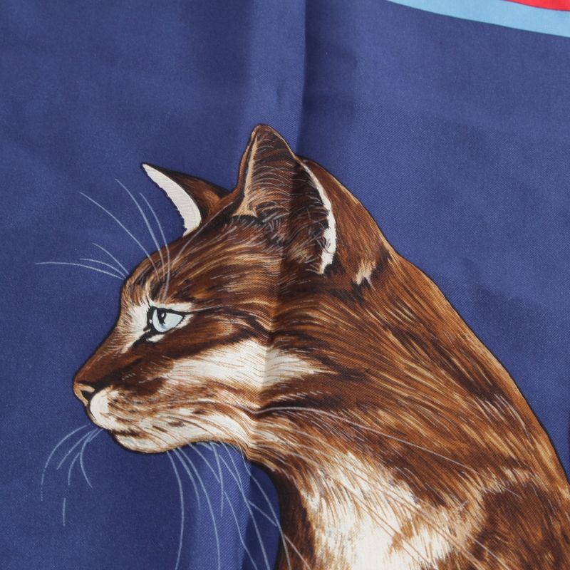Hermes Carre 90 Silk Les Chats Les Chats Vintage Cat Scarf Blue