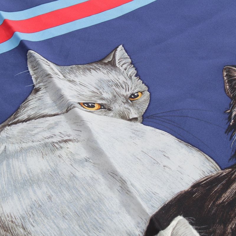 Hermes Carre 90 Silk Les Chats Les Chats Vintage Cat Scarf Blue