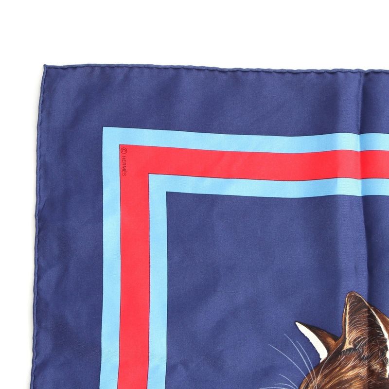 Hermes Carre 90 Silk Les Chats Les Chats Vintage Cat Scarf Blue