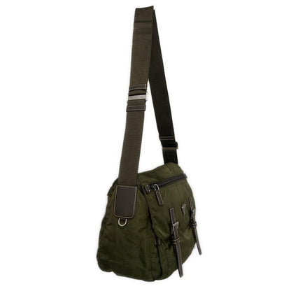 Prada Shoulder Bag Bt6671 Dark Green and Dark Brown Leather