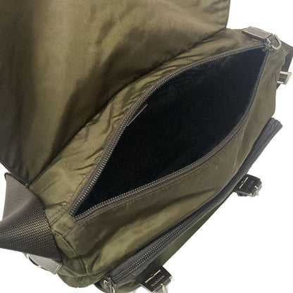 Prada Shoulder Bag Bt6671 Dark Green and Dark Brown Leather