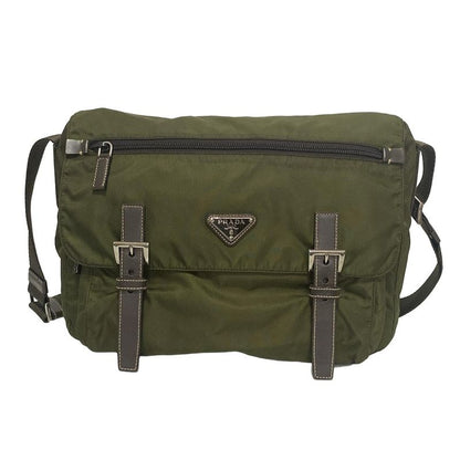 Prada Shoulder Bag Bt6671 Dark Green and Dark Brown Leather