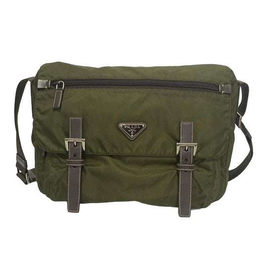 Prada Shoulder Bag Bt6671 Dark Green and Dark Brown Leather