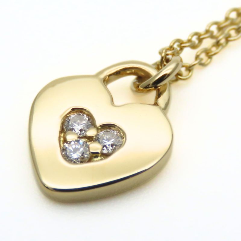 Tiffany & Co Necklace Heart Lock 18k Yellow Gold Diamond Approx 2.6g Yellow