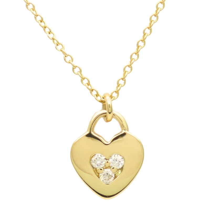 Tiffany & Co Necklace Heart Lock 18k Yellow Gold Diamond Approx 2.6g Yellow