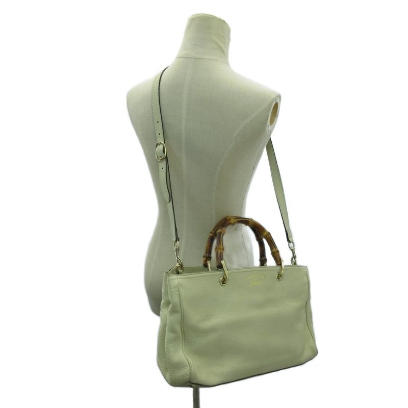 Gucci Bamboo 2way Handbag Shoulder Bag Leather White 323600 1125