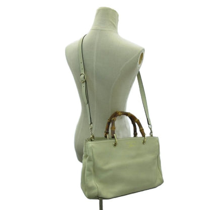 Gucci Bamboo 2way Handbag Shoulder Bag Leather White 323600 1125