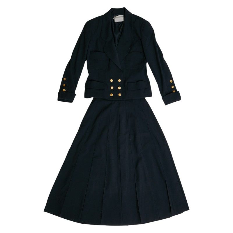 Chanel Coco Mark Button Jacket Double Skirt Setup Size: 40 Black Ladies Chanel