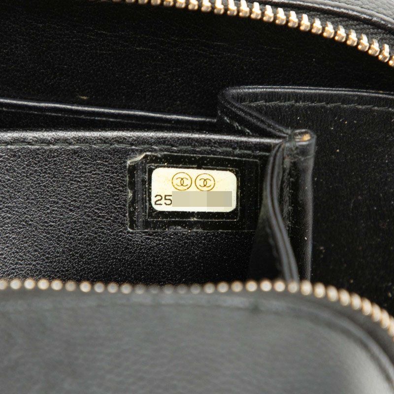 Chanel Matelasse CC Filigree Chain Wallet Shoulder Bag Black Caviar Skin Women