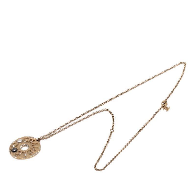 Chanel Chain Pendant Necklace Gold Plated Rhinestone Ladies Chanel