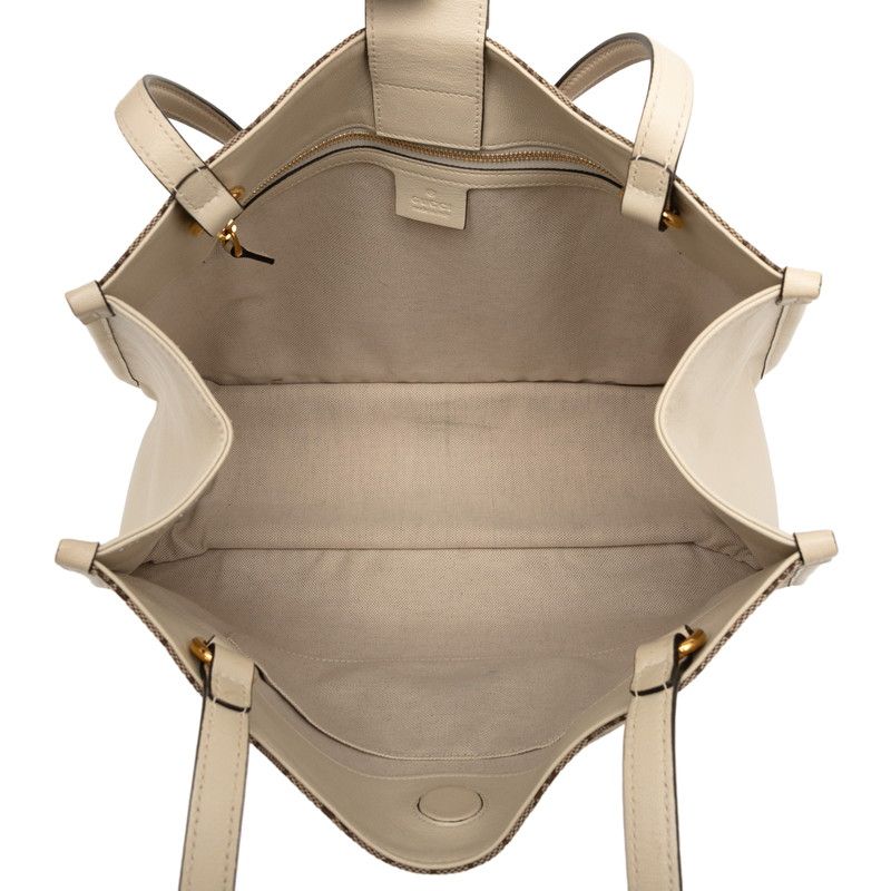 Gucci GG Canvas Horsebit 1955 Tote Shoulder Bag 623694 Beige White Canvas