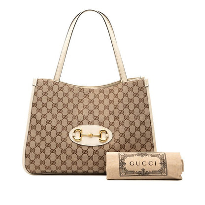 Gucci GG Canvas Horsebit 1955 Tote Shoulder Bag 623694 Beige White Canvas