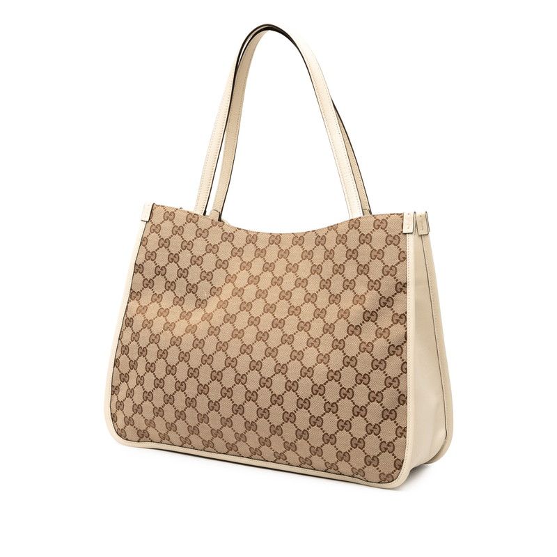 Gucci GG Canvas Horsebit 1955 Tote Shoulder Bag 623694 Beige White Canvas