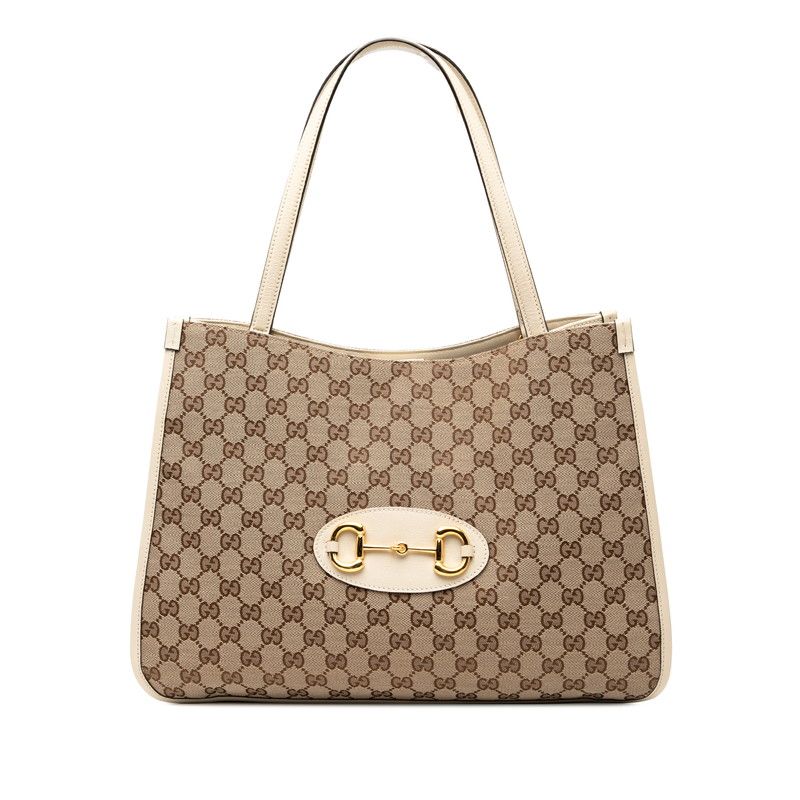 Gucci GG Canvas Horsebit 1955 Tote Shoulder Bag 623694 Beige White Canvas