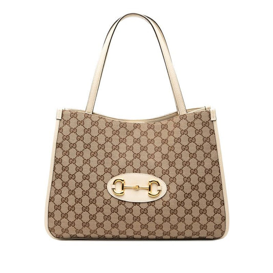 Gucci GG Canvas Horsebit 1955 Tote Shoulder Bag 623694 Beige White Canvas