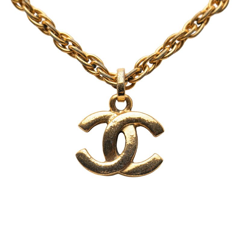 Chanel Coco Mark Chain Pendant Necklace Gold Plated Ladies Chanel