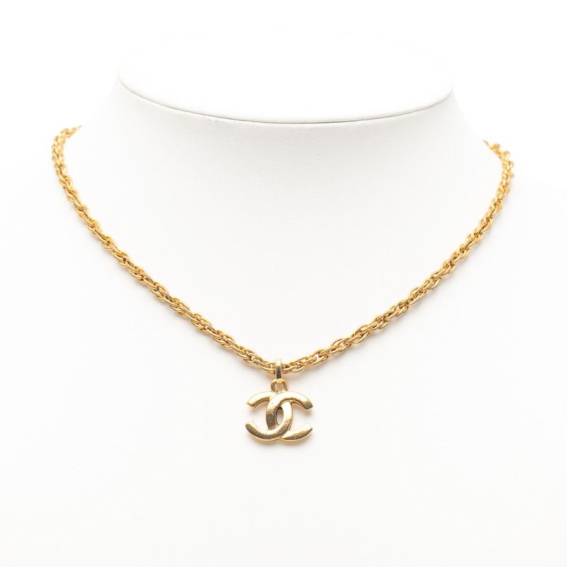 Chanel Coco Mark Chain Pendant Necklace Gold Plated Ladies Chanel