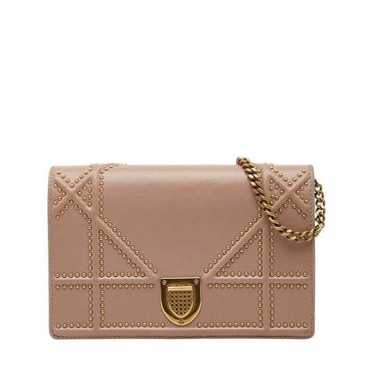 Dior Studs Dior Ama Crossbody Chain Wallet Shoulder Bag Pink Beige Leather
