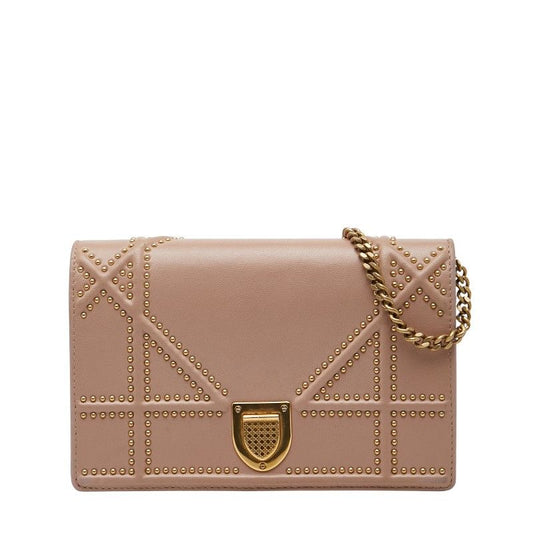 Dior Studs Dior Ama Crossbody Chain Wallet Shoulder Bag Pink Beige Leather