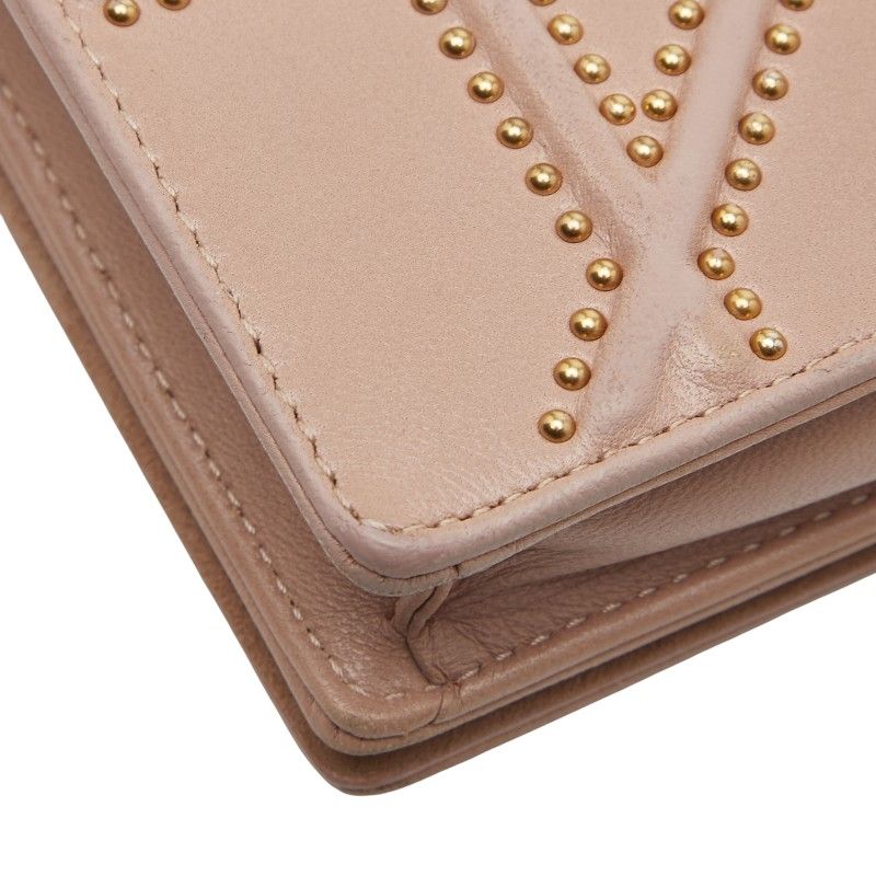 Dior Studs Dior Ama Crossbody Chain Wallet Shoulder Bag Pink Beige Leather