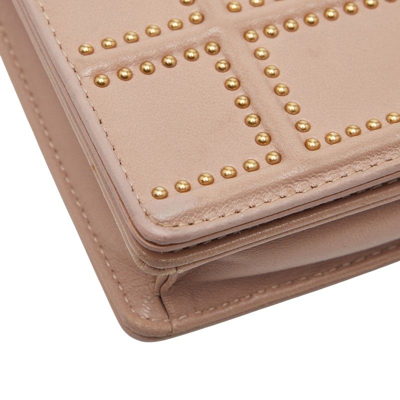 Dior Studs Dior Ama Crossbody Chain Wallet Shoulder Bag Pink Beige Leather