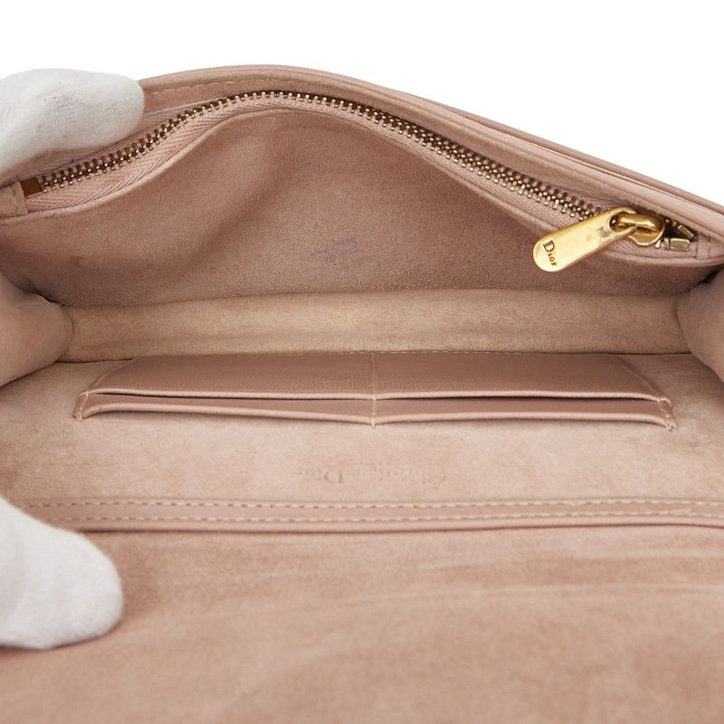 Dior Studs Dior Ama Crossbody Chain Wallet Shoulder Bag Pink Beige Leather