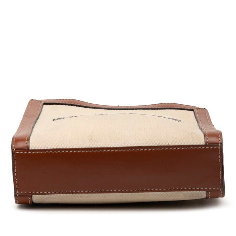 Celine Saint Tropez Mini Vertical Handbag Shoulder Bag 2way Ivory Brown Canvas