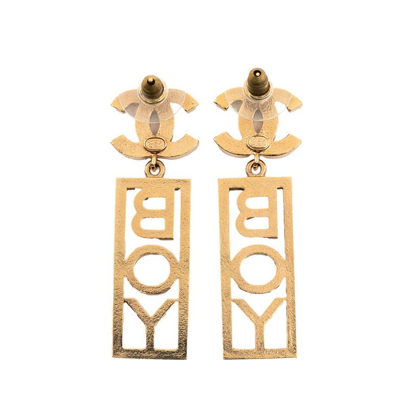 Chanel Coco Mark Boy Stud Earrings Gold Plated Rhinestone Ladies Chanel