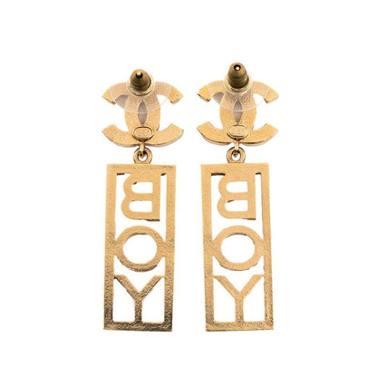 Chanel Coco Mark Boy Stud Earrings Gold Plated Rhinestone Ladies Chanel
