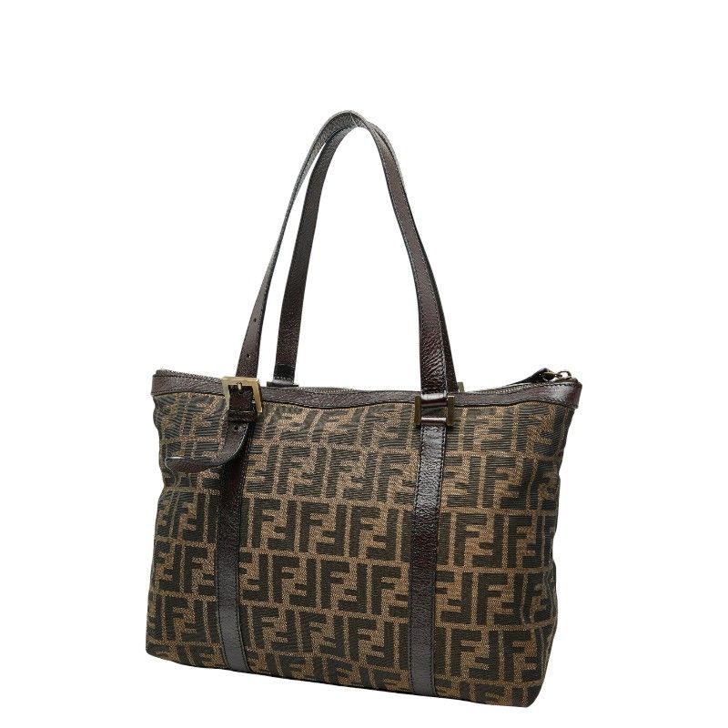 Fendi Zucca Handbag Tote Bag Brown Canvas Leather Women's Fendi