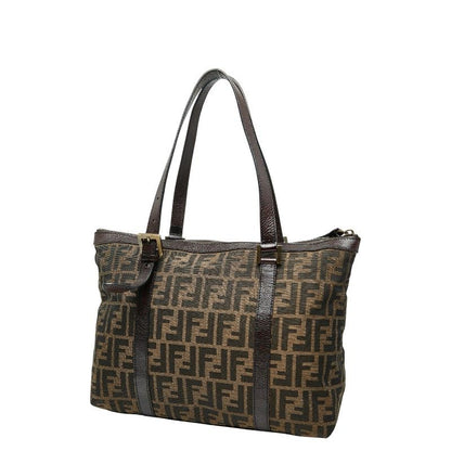 Fendi Zucca Handbag Tote Bag Brown Canvas Leather Women's Fendi